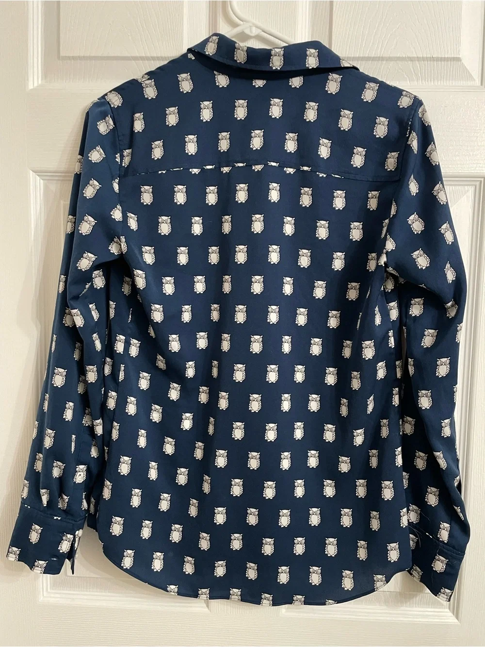J. Crew Navy Button-Down Shirt with White Owl Print